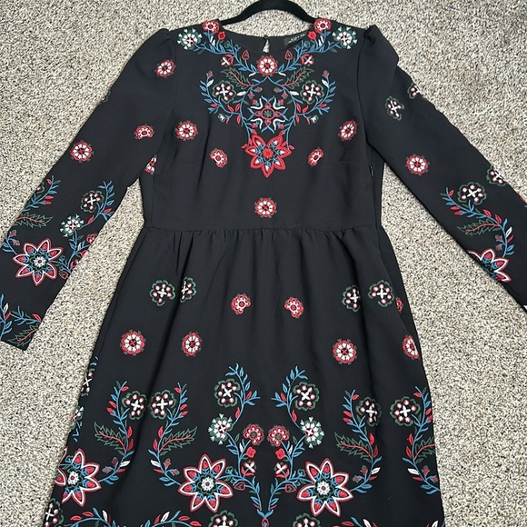 Zara black embroidered multi color midi dress size large cottage core long sleev - Picture 11 of 11